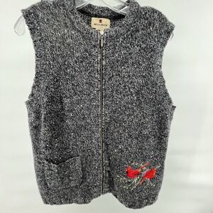 Woolrich Sweater Vest Gray Full Zip Large Cotton Blend Cardinal Birds